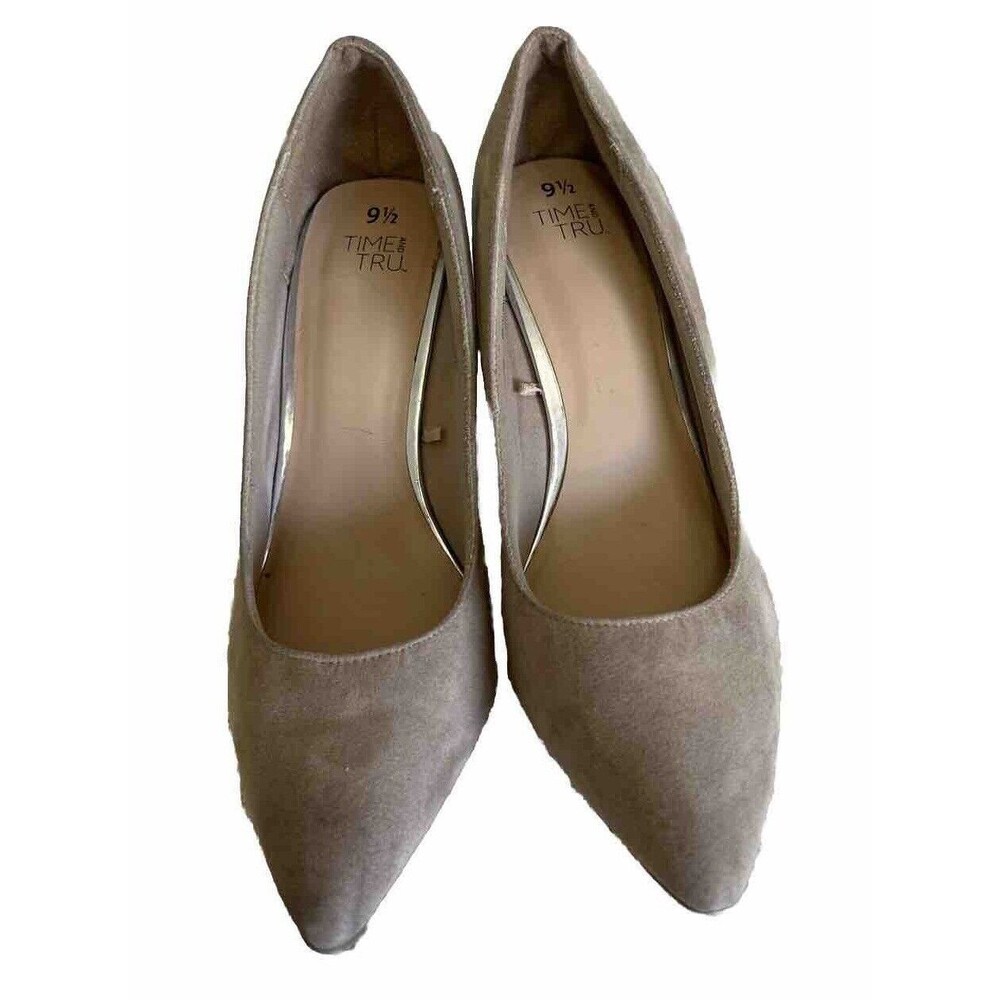 Women's Faux Suede Pumps Heels Shoes Nude Beige SZ 10 Pointed Toe Classic Career
